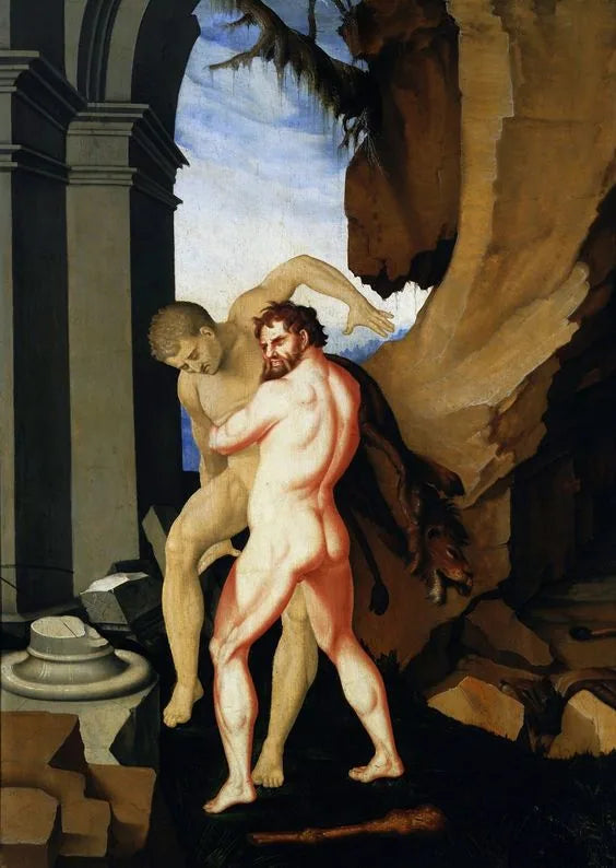 Hérakles og Antæus. - Hans Baldung Grien