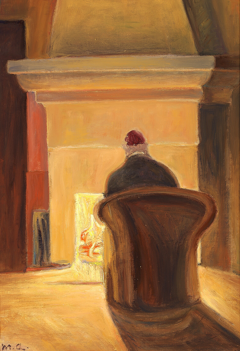 Holger Drachmann foran pejsen, Skagen. -Michael Peter Ancher