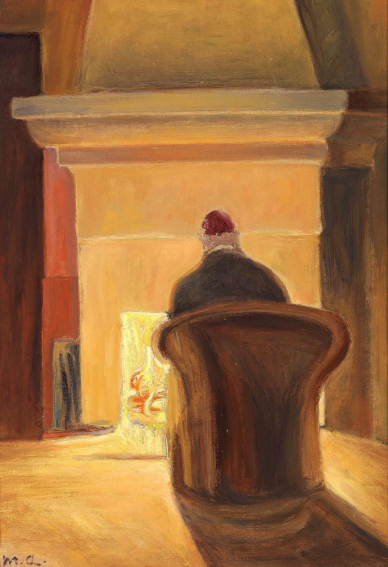 Holger Drachmann foran pejsen, Skagen. -Michael Peter Ancher
