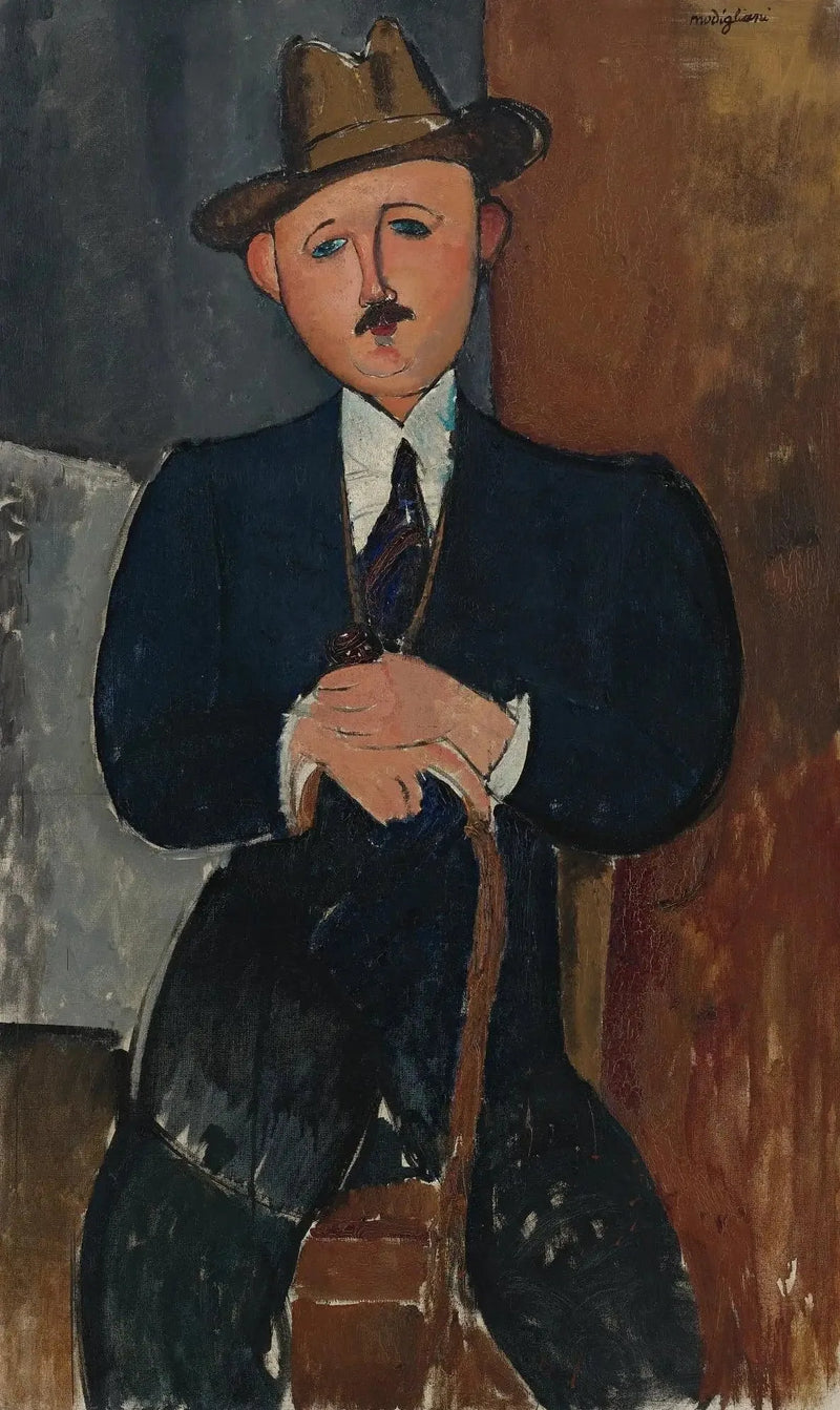 Mand siddende (lænet op ad en stok) - Amedeo Modigliani