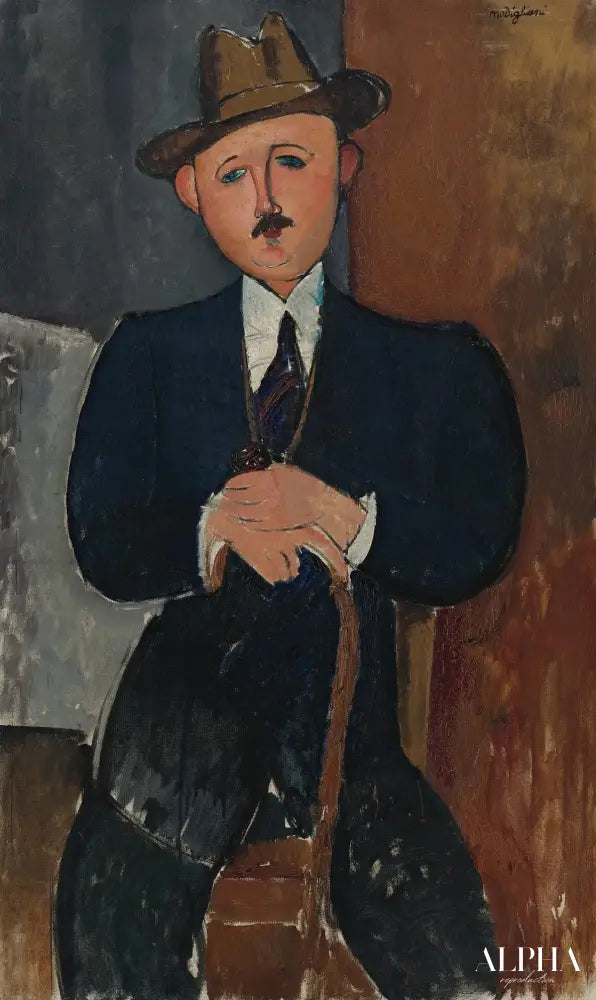 Homme assis (appuyé sur une canne) - Amedeo Modigliani - Reproductions de tableaux et peintures haut de gamme