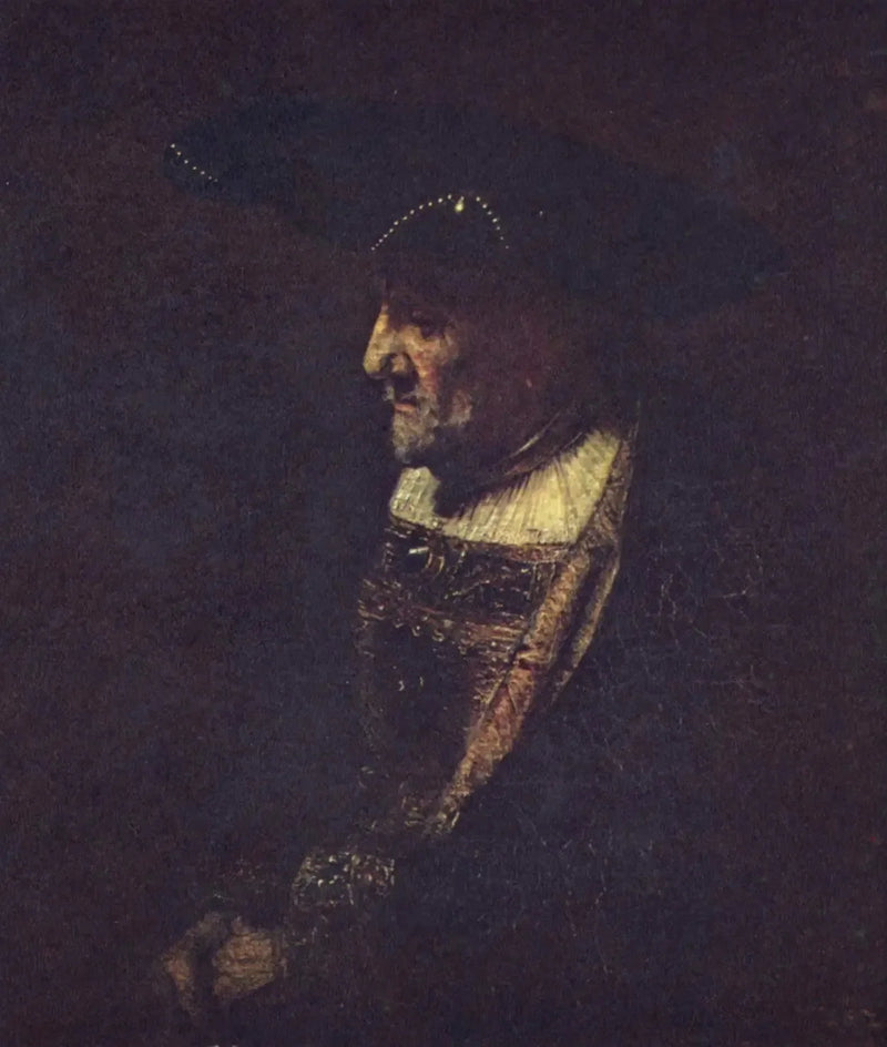 Mand med en hat dekoreret med perler - Rembrandt