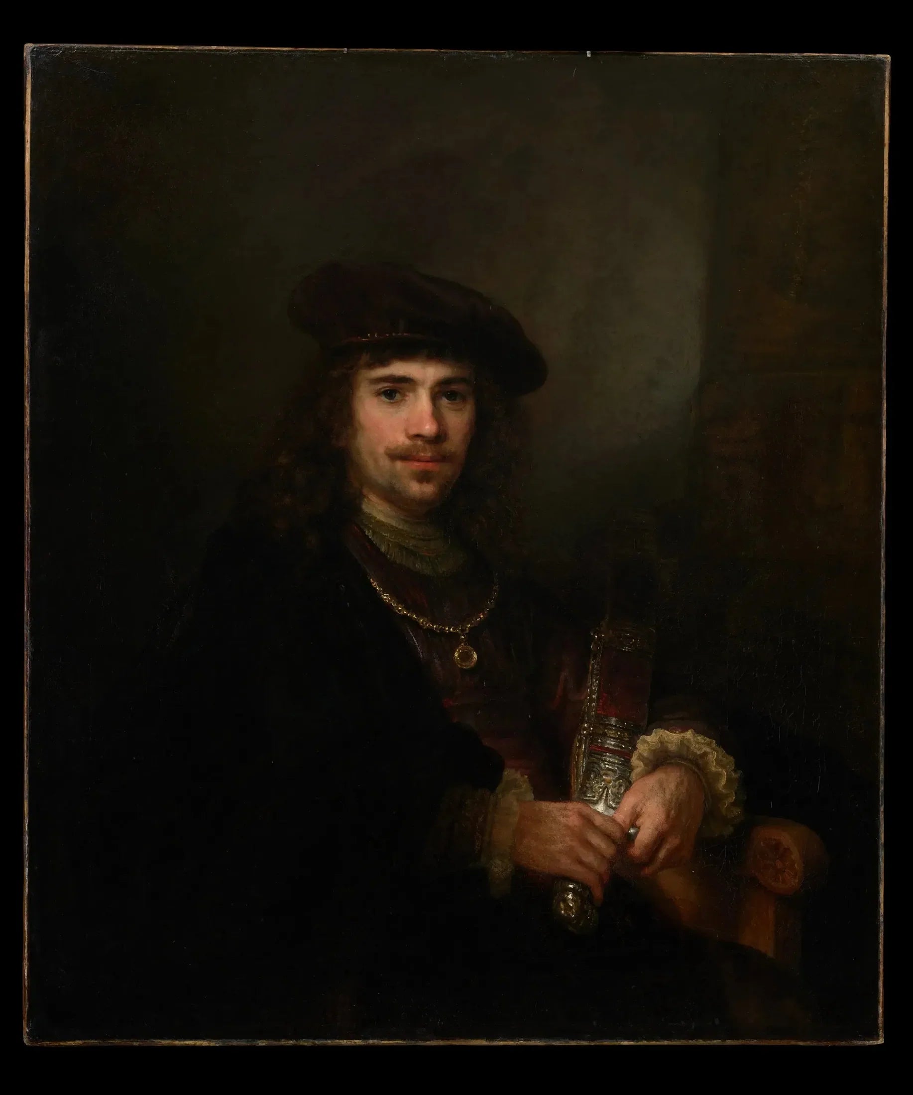 Homme avec une épée et un béret - Rembrandt image 1 copie de tableau peinte à la main