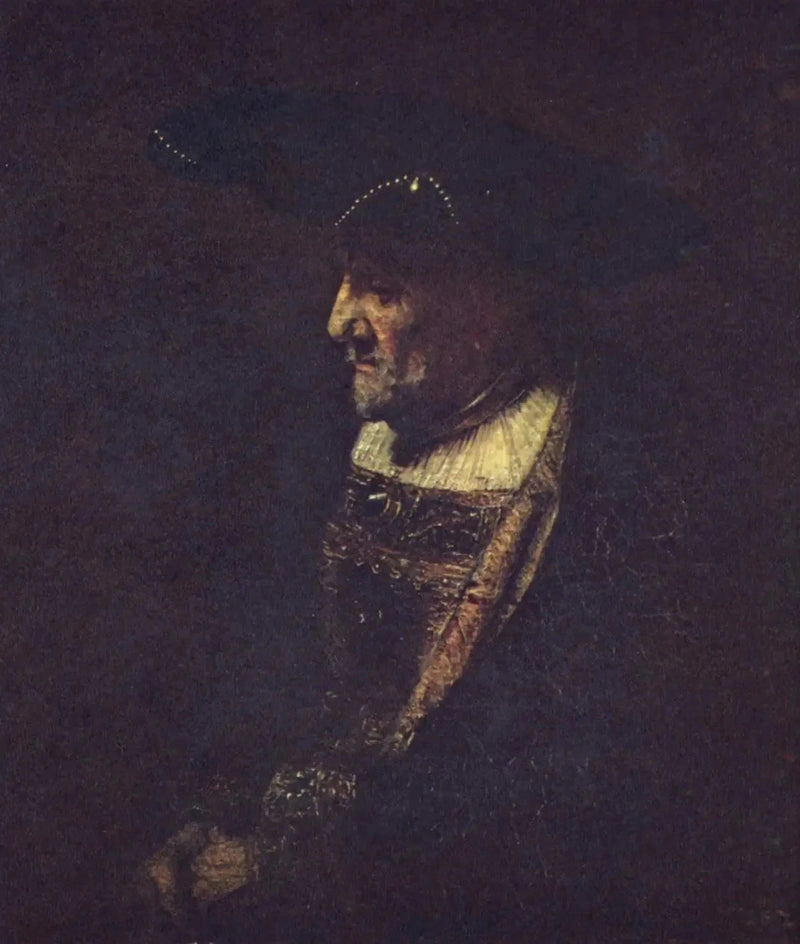 Mand med en hat dekoreret med perler - Rembrandt