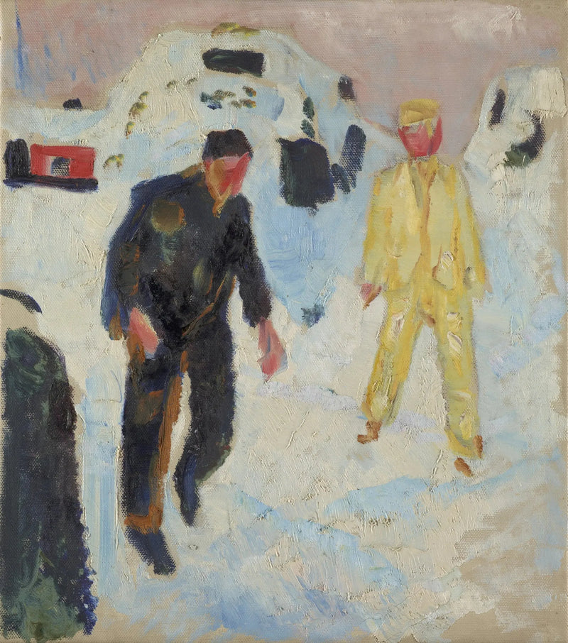 Mand i sort og gul i sneen - Edvard Munch