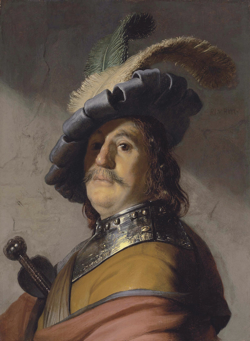 Buste af en mand iført en gorgerin og en fjerhat - Rembrandt