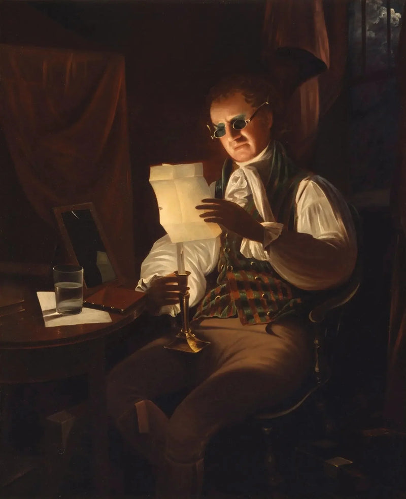 Mand der læser ved stearinlysets skær - Rembrandt Peale