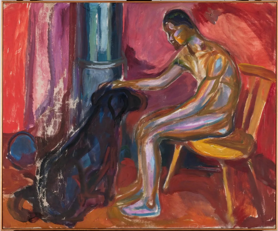 Nøgen mand siddende med en hund - Edvard Munch