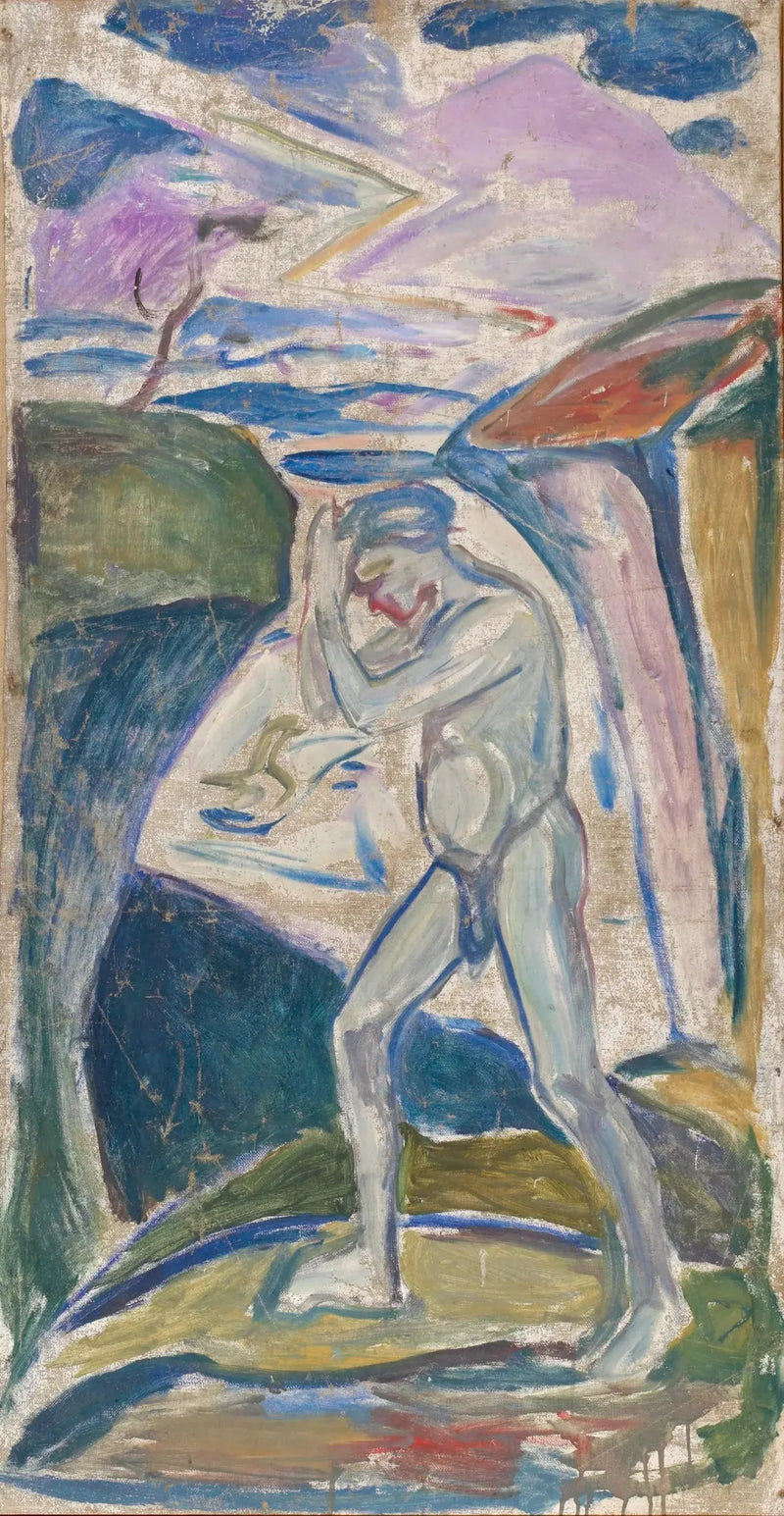 Nøgen mand i en klippeagtig landskab - Edvard Munch
