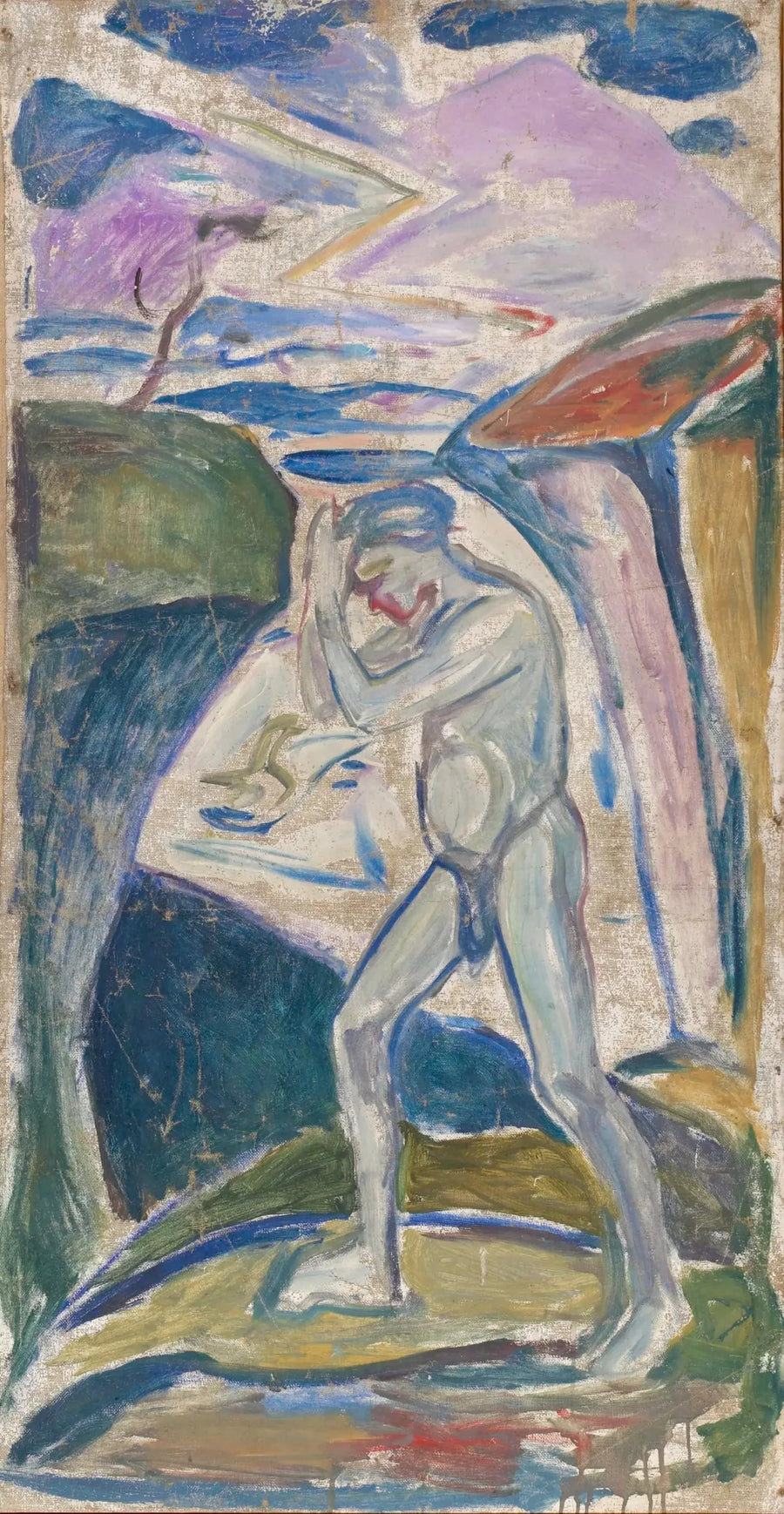 Nøgen mand i en klippeagtig landskab - Edvard Munch