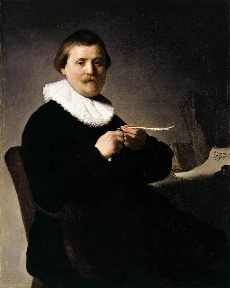 Portræt af en mand, der skærer sin fjer - Rembrandt