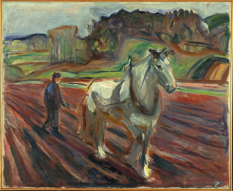 Mand der arbejder med en hvid hest - Edvard Munch