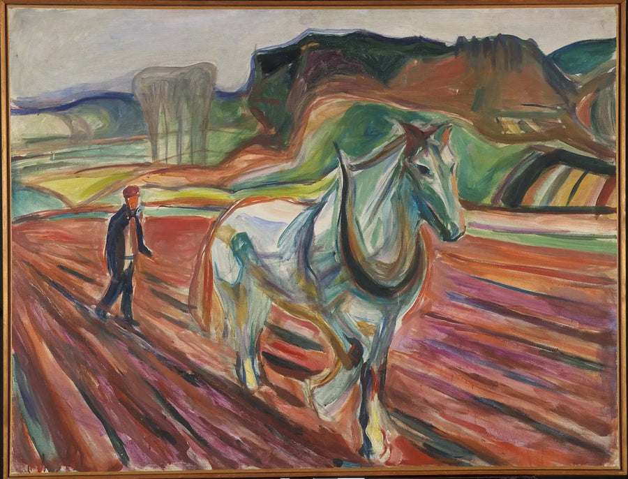 Mand der arbejder med en hvid hest - Edvard Munch
