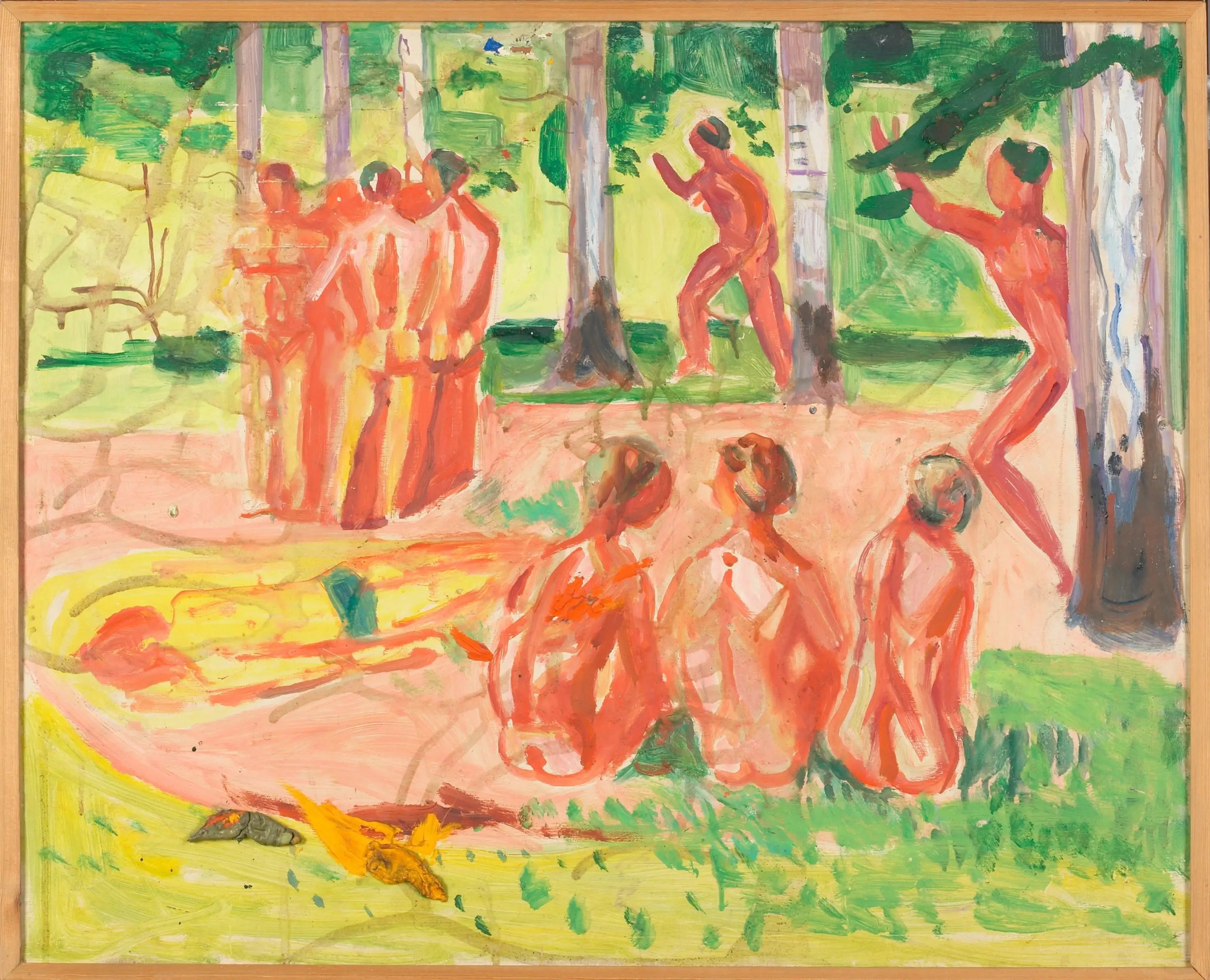 Hommes nus dans une forêt de bouleaux - Edvard Munch image 1 reproduction artisanale de tableau