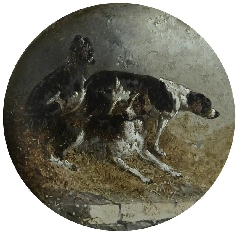 Otte cirkulære jagtscener med ræve: tre hunde hviler - John Frederick Herring, Sr.