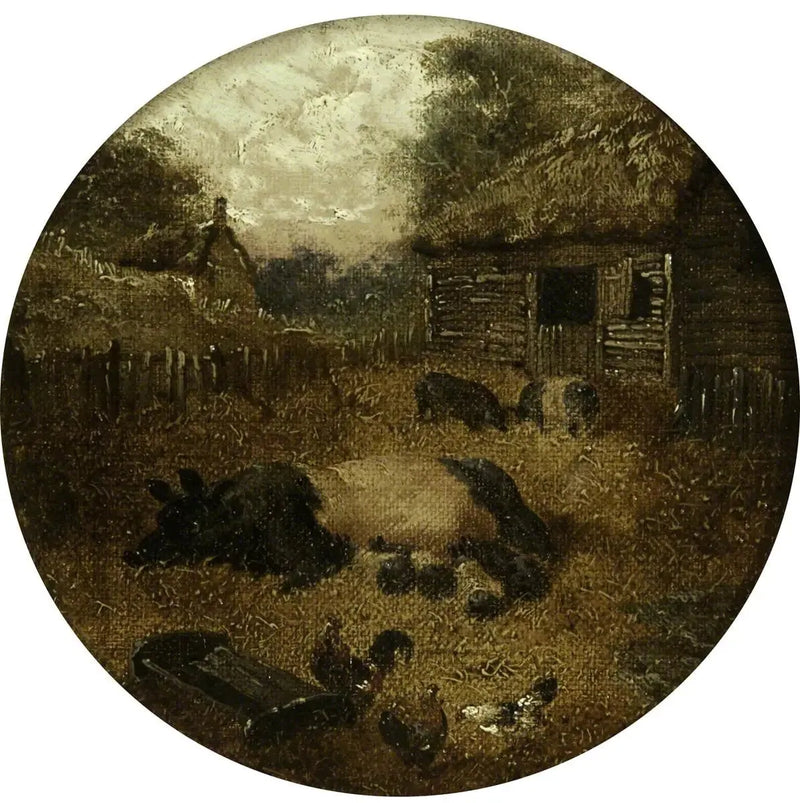 Otte cirkulære landbrugsscenerier (1. Grise; 2. Hest og føl; 3. Køer; 4. Får; 5. Kyllinger; 6. Ænder; 7. Kaniner; 8. Æsel) - John Frederick Herring, Sr.