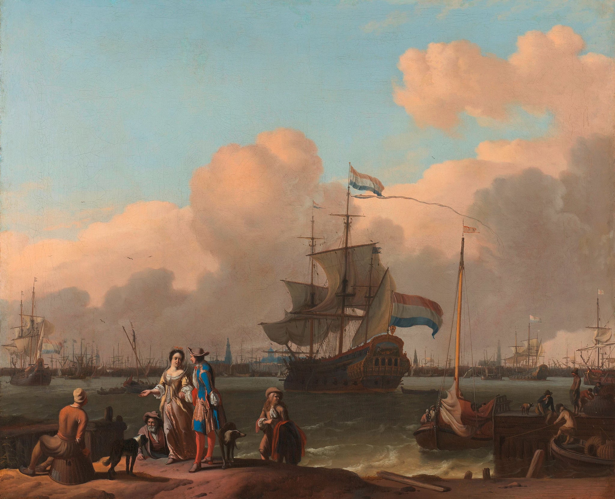 L'IJ devant Amsterdam avec la frégate 'De Ploeg'. - Ludolf Bakhuizen