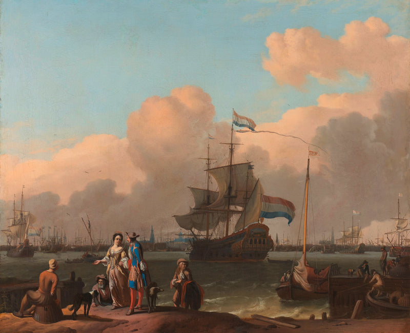 L'IJ devant Amsterdam avec la frégate 'De Ploeg'. - Ludolf Bakhuizen