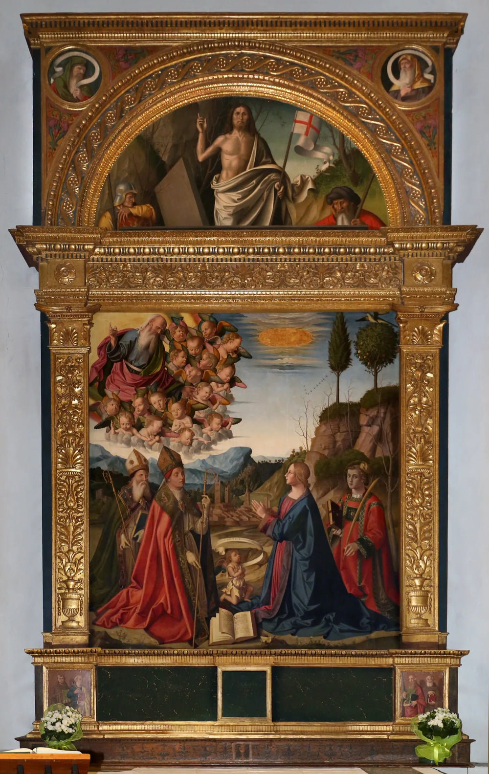 Immaculée conception avec le Dieu le père en gloire et les saints Anselme, Augustin et Étienne - Marco Palmezzano image 1 reproduction réalisée par Alpha Reproduction
