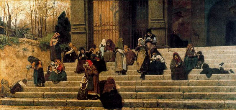 Rome-udtryk (De fattige på trappen foran klosteret ved Ara Caeli i Rom) - Federico Zandomeneghi