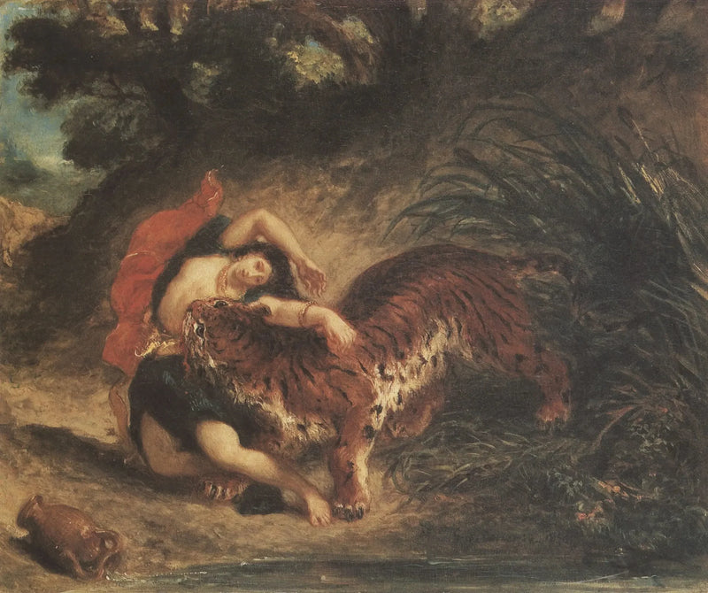 Indisk kvinde bidt af en tiger - Eugène Delacroix