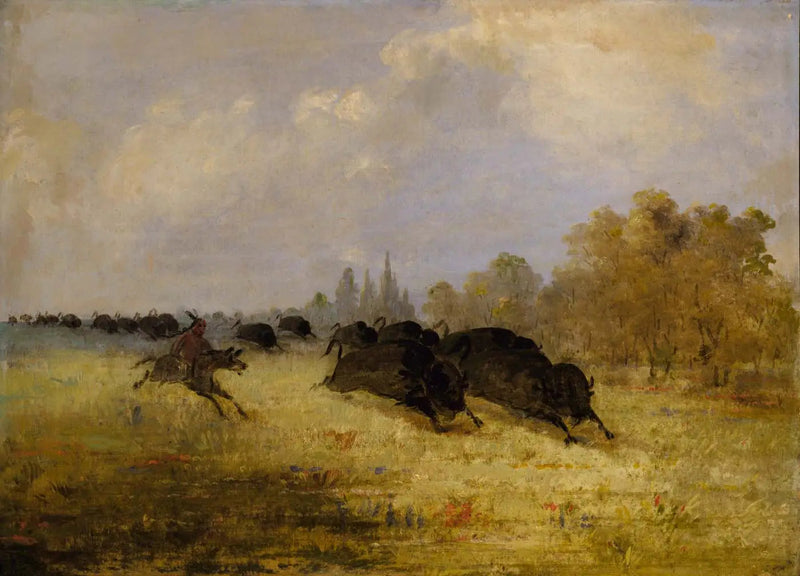 Indiens Caddo jager bison, Cross Timbers, Texas - George Catlin