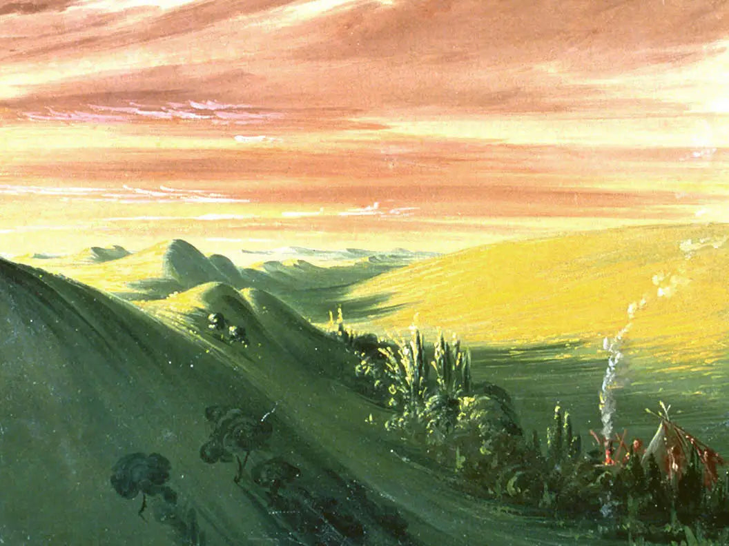 Indiens campant au coucher du soleil Haut-Missouri - George Catlin - Alpha Reproduction