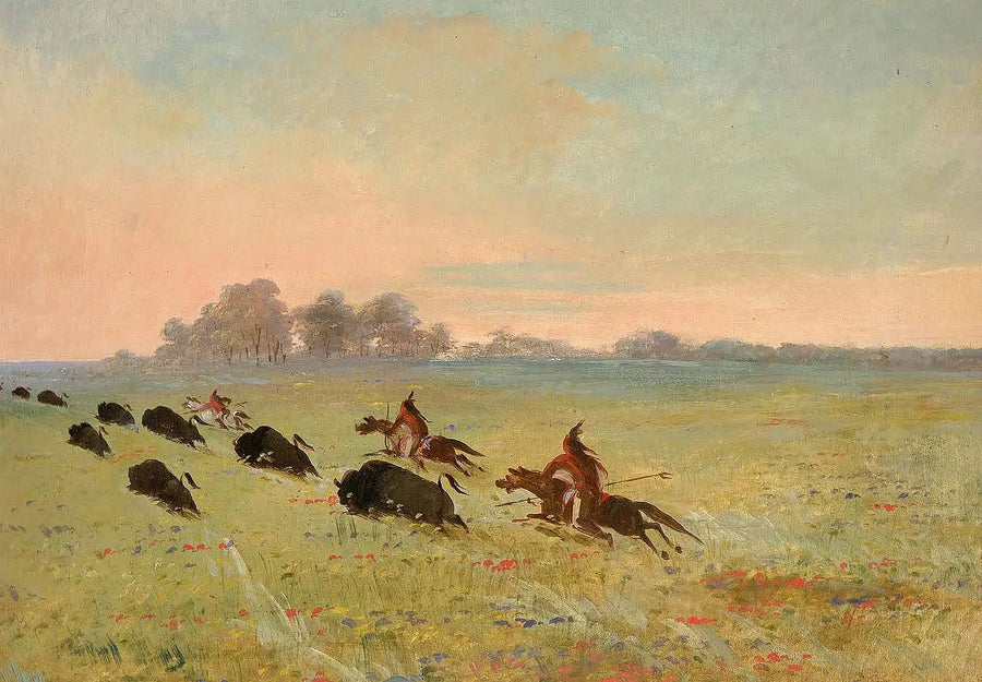 Indiens Comanches jager bison - George Catlin