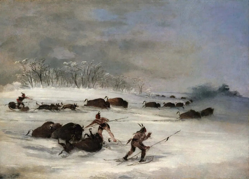 Sioux-indianere på snesko, der kaster bisoner - George Catlin