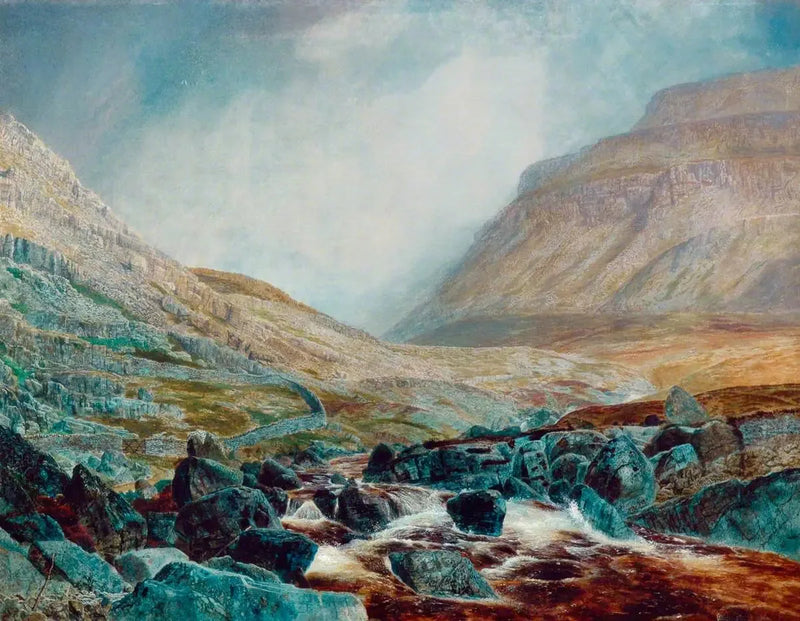 Ingleborough set fra under White Scar, kalkstenslag i Yorkshire - John Atkinson Grimshaw