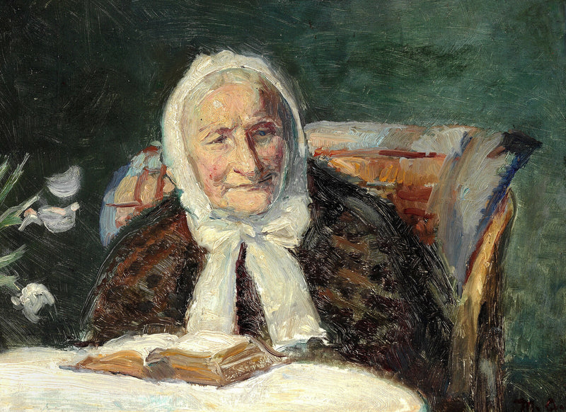 Interiør med Ane Bründum, kunstnerens svigermor, der læser i Bibelen. - Michael Peter Ancher