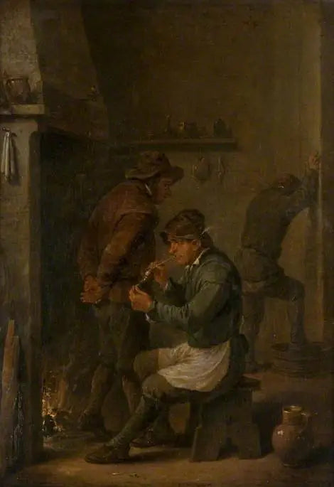 Indre med bønder foran et bål - David Teniers den Yngre