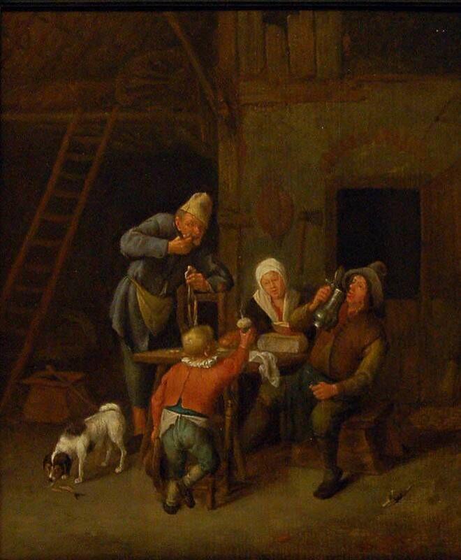 Intérieur avec des paysans mangeant et buvant - Jan Steen image 1 copie peinte à la main à l’huile
