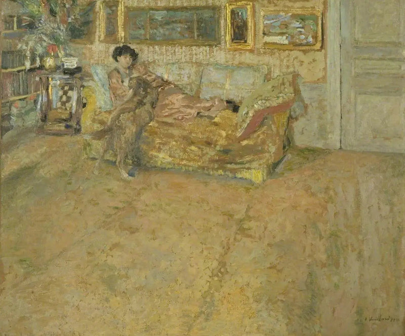 Interiør med Madame Hessel og hendes hund - Édouard Vuillard