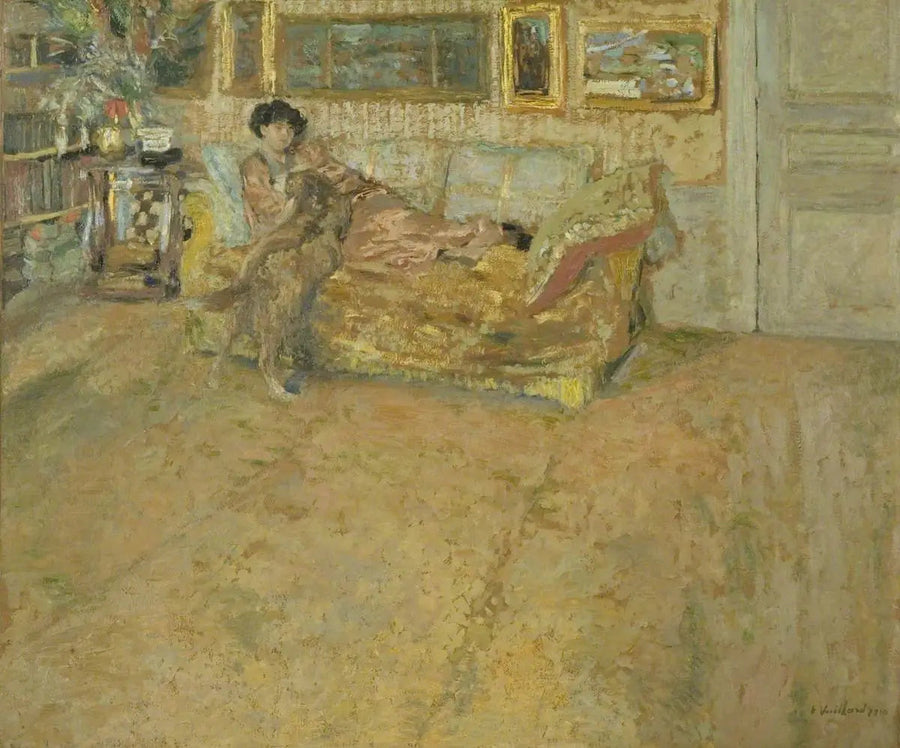 Interiør med Madame Hessel og hendes hund - Édouard Vuillard