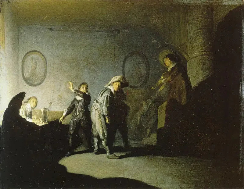 Indretning med personer (Den varme hånd) - Rembrandt