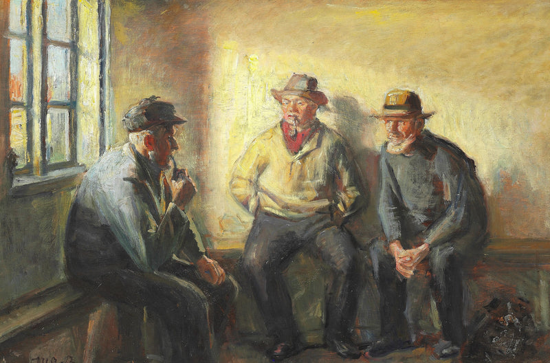 Interiør med tre fiskere. - Michael Peter Ancher