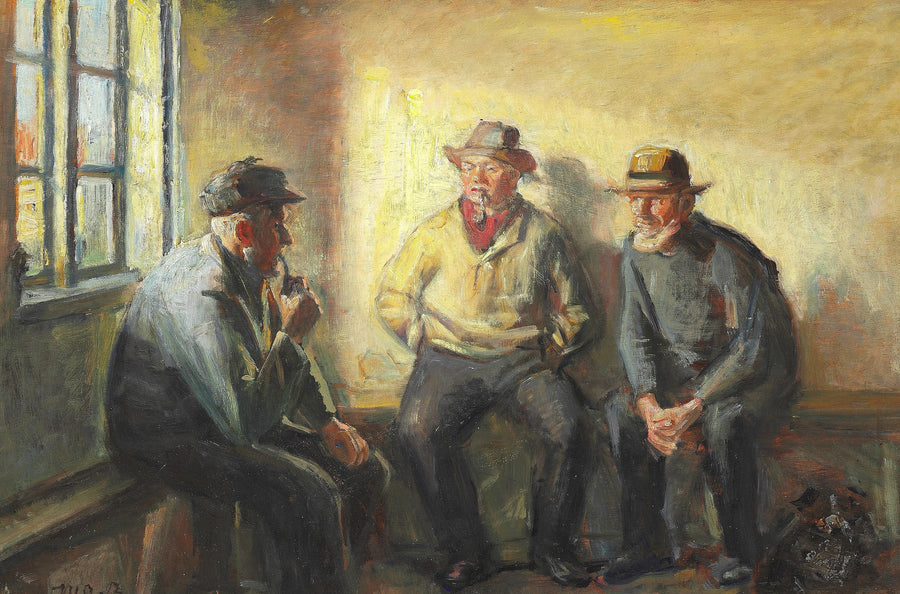 Interiør med tre fiskere. - Michael Peter Ancher