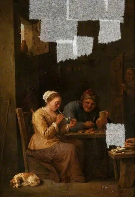 Indre med en mand og en kvinde ved et bord - David Teniers den Yngre