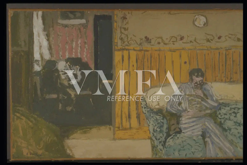 Indre med en mand, der læser - Édouard Vuillard