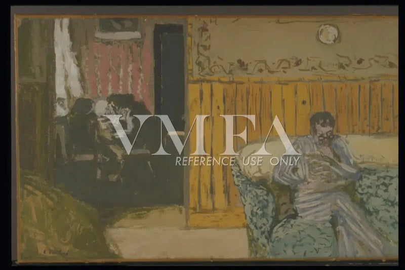 Indre med en mand, der læser - Édouard Vuillard