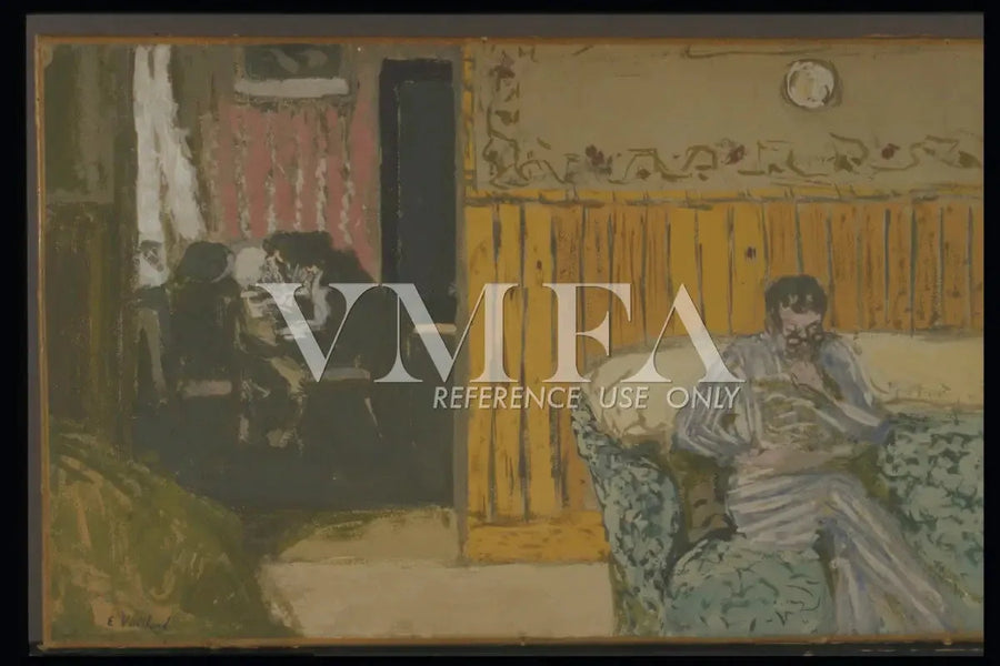 Indre med en mand, der læser - Édouard Vuillard