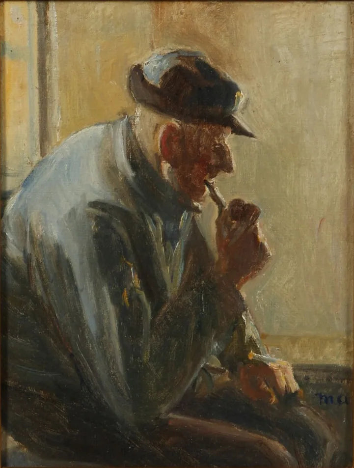 Interiør med en fisker, der ryger pibe. - Michael Peter Ancher