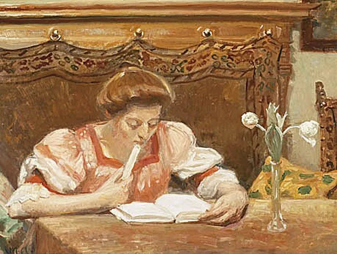 Interiør med en ung kvinde, der læser. - Michael Peter Ancher