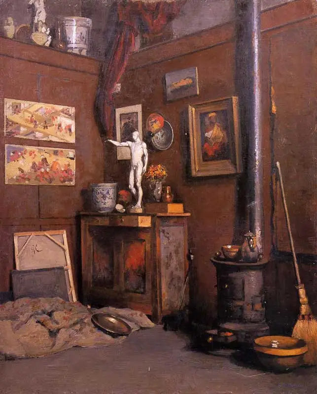 Atelierindretning ved ovnen - Gustave Caillebotte