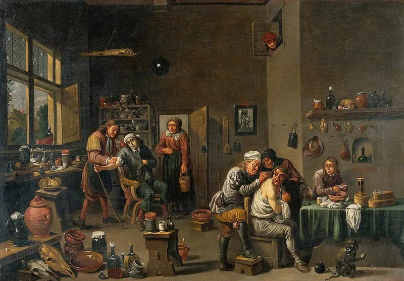 Interiør af et medicinsk kontor med to operatører - David Teniers le Jeune