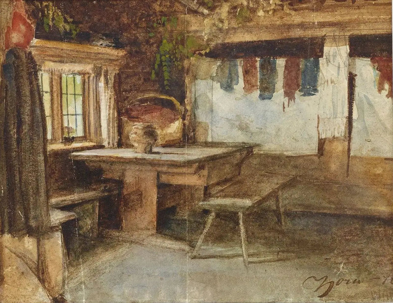 Indendørs af en hytte i Mora - Anders Zorn