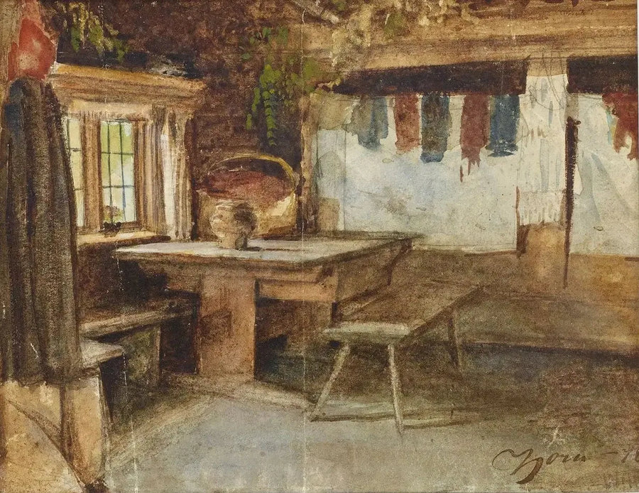 Indendørs af en hytte i Mora - Anders Zorn
