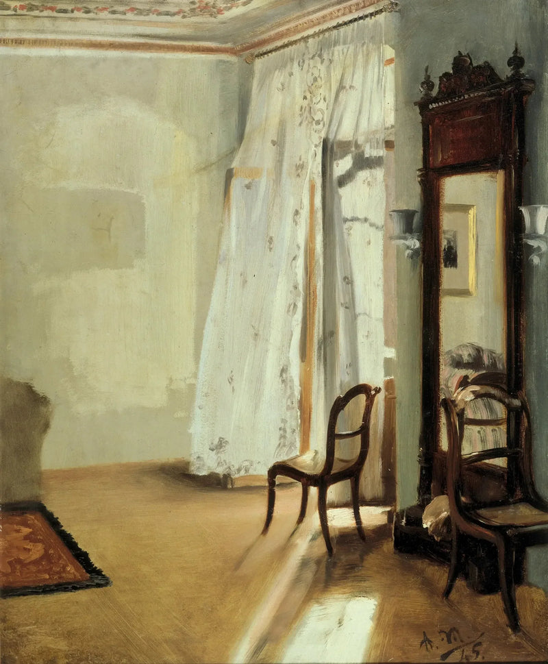Indre af et værelse med balkon - Adolph von Menzel