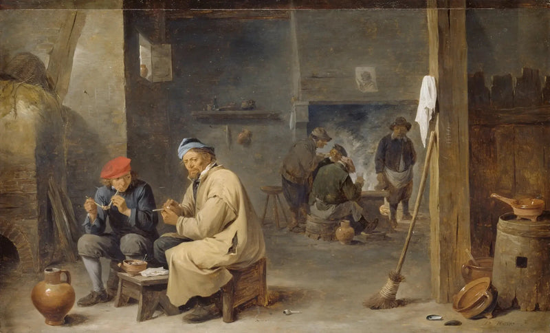 Indre af en kro med rygende bønder - David Teniers den Yngre
